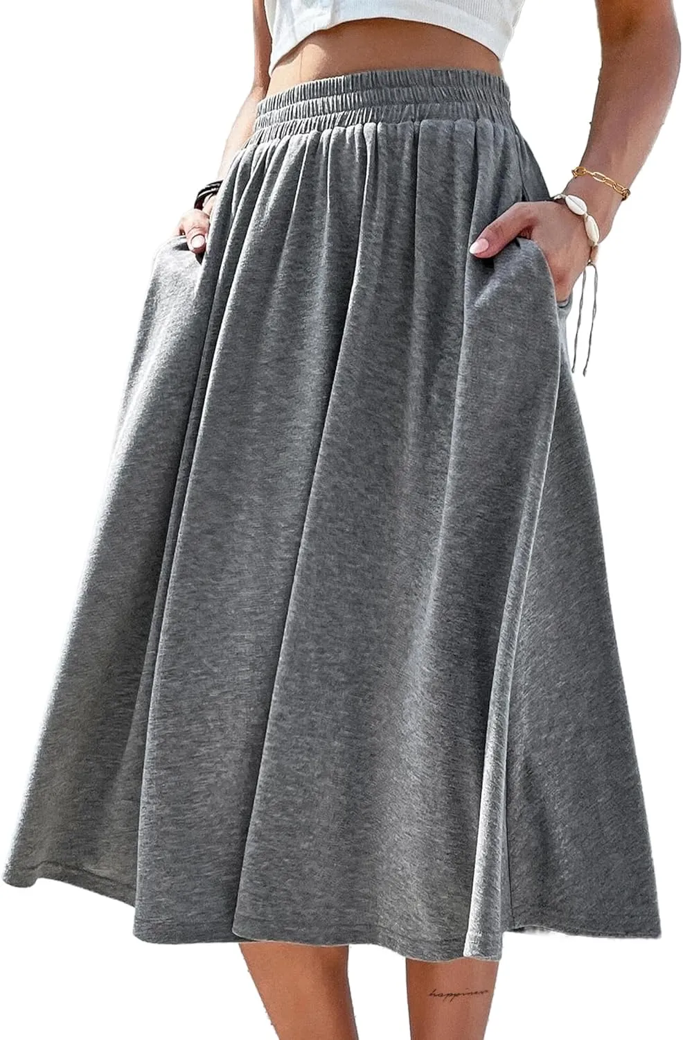 SOFIA'S CHOICE Skirts for Women Midi Length A Line Swing Flowy Skirt with Pockets