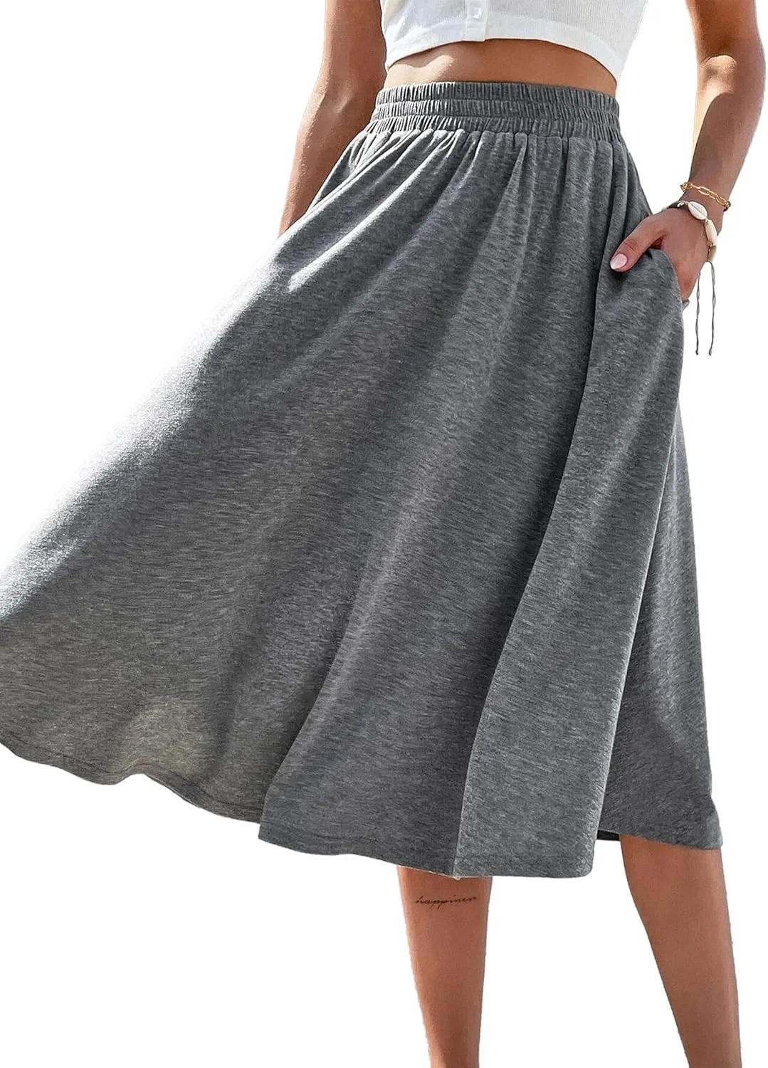 SOFIA'S CHOICE Skirts for Women Midi Length A Line Swing Flowy Skirt with Pockets