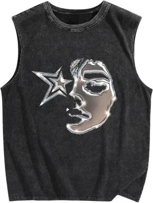 SOLY HUX Men's Graphic Tank Top Sleeveless Loose Shirt Vintage Streetwear Casual Tee Tops
