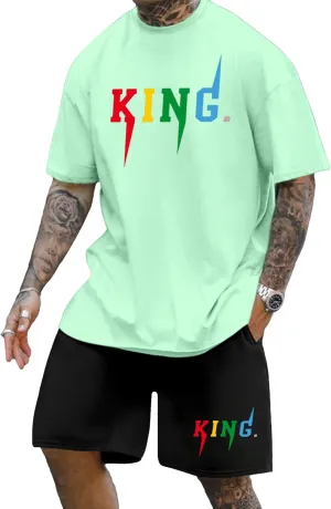 SOLY HUX Men's Letter Graphic Short Sleeve Tee and Drawstring Waist Track Shorts Set Casual 2 Piece Outfit