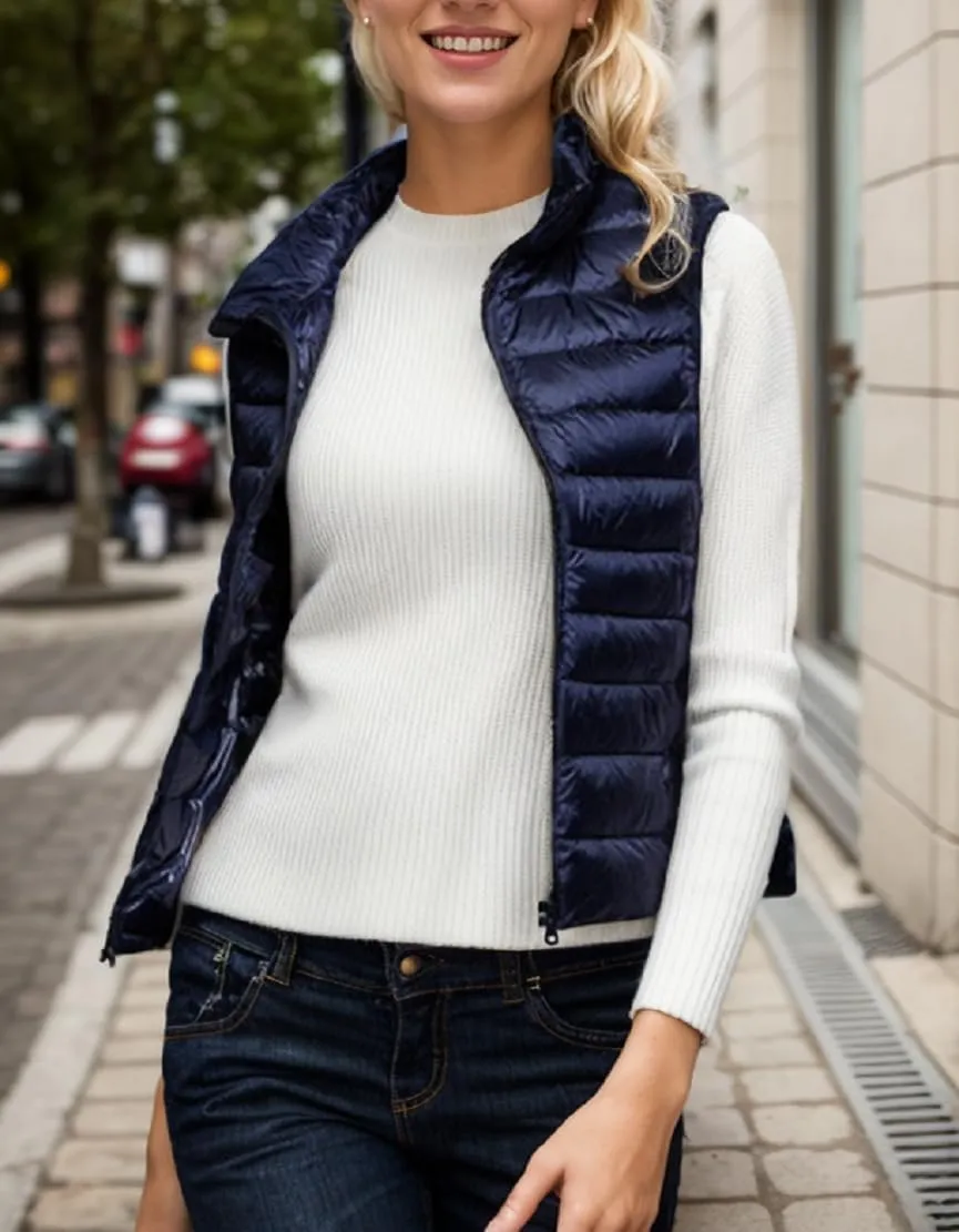 Sorrica Women's Down Vest Lightweight Outdoor Packable Stand Collar Zip Puffer Vest