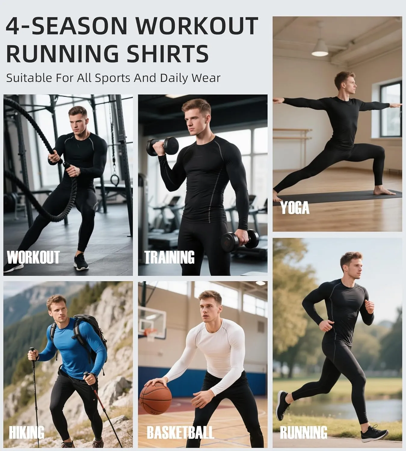 SPVISE Compression Shirt Men Long Sleeve, Cool Dry Men's Athletic Workout Running T-Shirt Tops, Sports Rash Guard Base Layer
