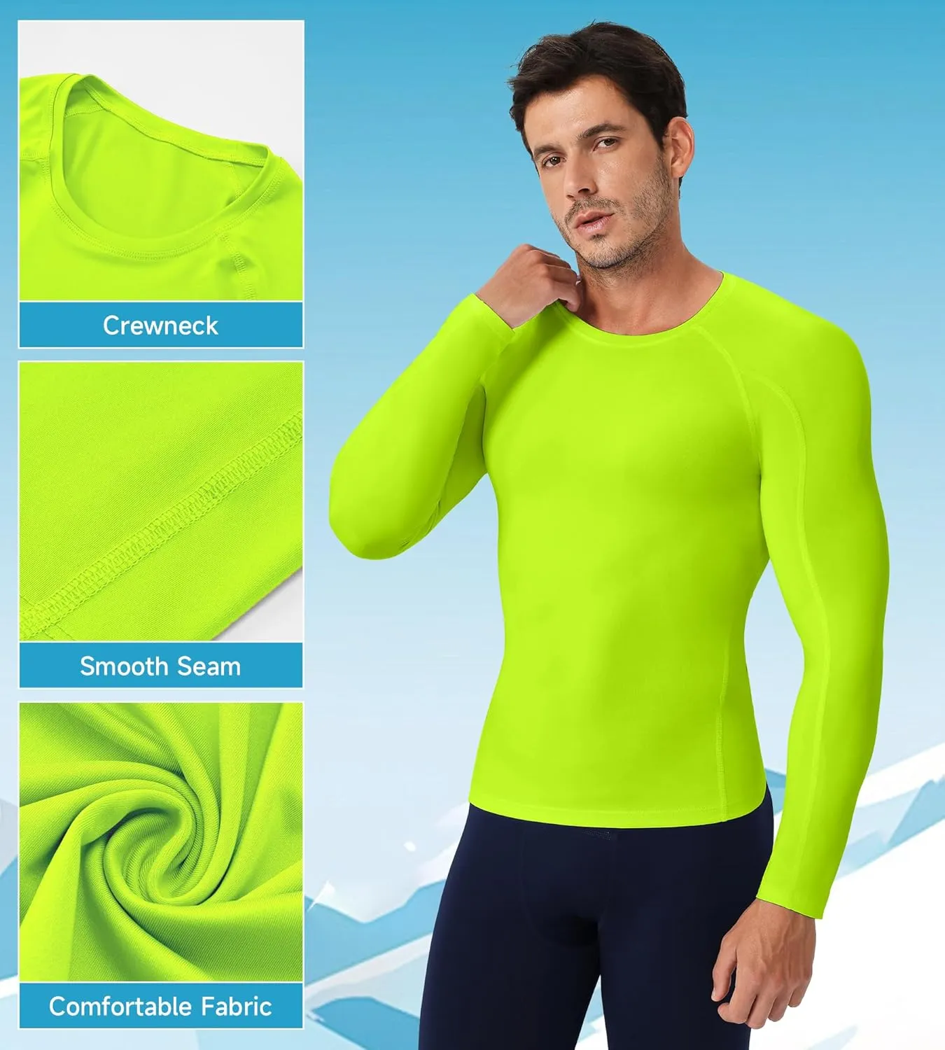 SPVISE Compression Shirt Men Long Sleeve, Cool Dry Men's Athletic Workout Running T-Shirt Tops, Sports Rash Guard Base Layer