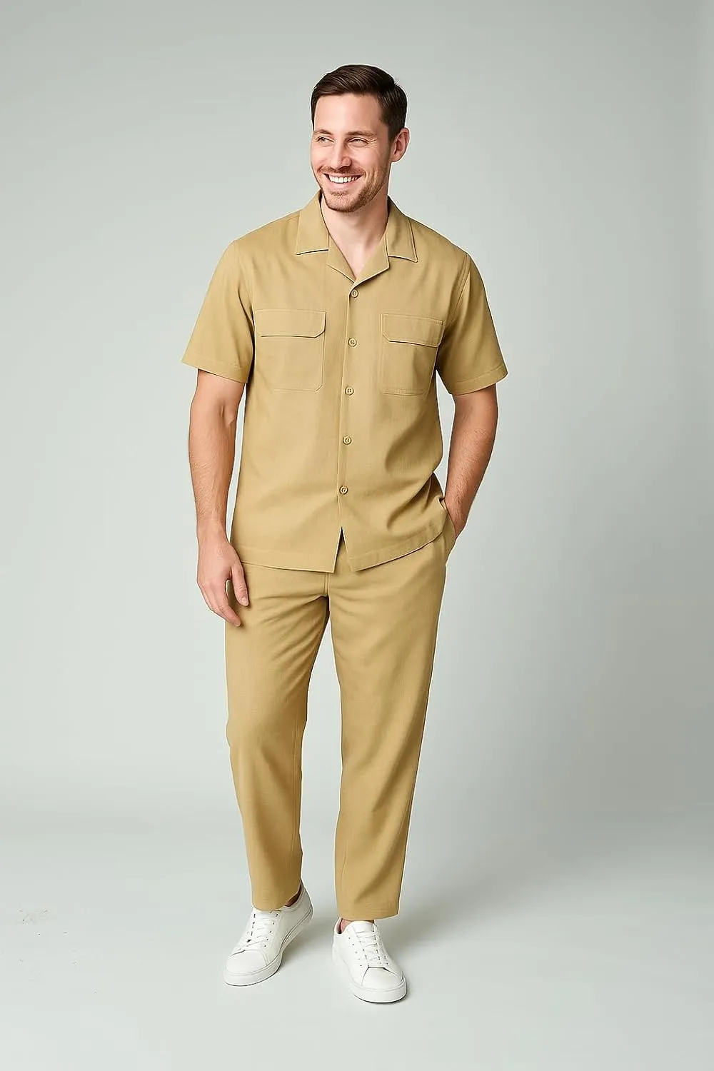 STACY ADAMS Men's Linen Shirt Pant Set