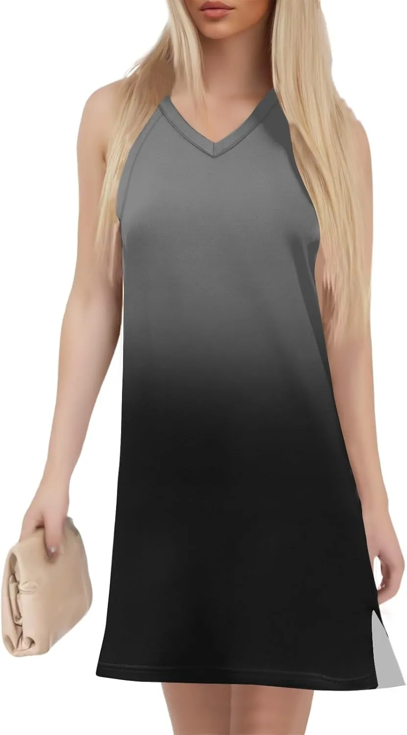 Summer Dresses for Women 2025 Beach Casual Sundresses Loose T Shirt Dresses Sleeveless Floral Tank Dress with Split