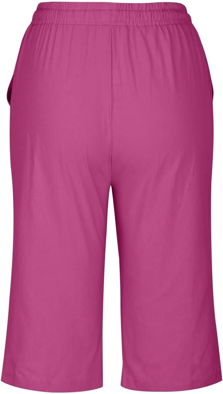 Summer Shorts for Women Elastic Waist Knee Length Bermuda Shorts Casual Loose Loose Comfy Capris Hiking Pants