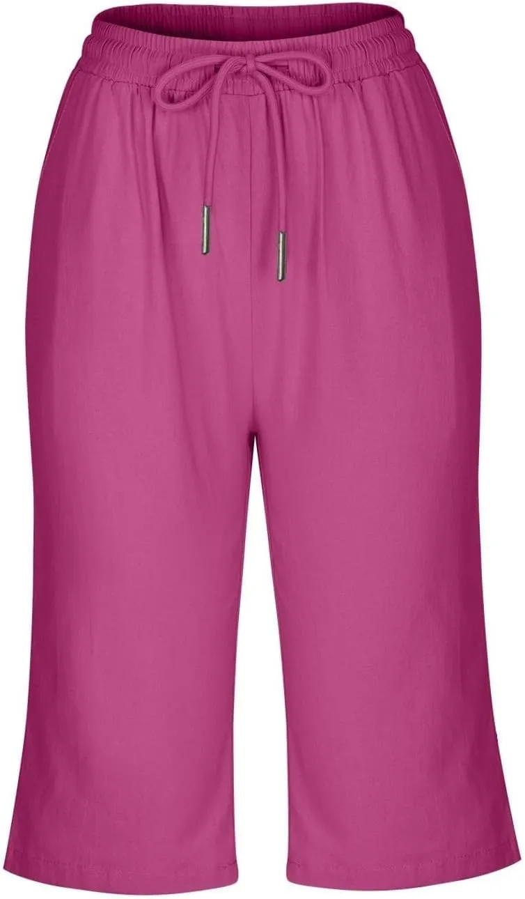 Summer Shorts for Women Elastic Waist Knee Length Bermuda Shorts Casual Loose Loose Comfy Capris Hiking Pants