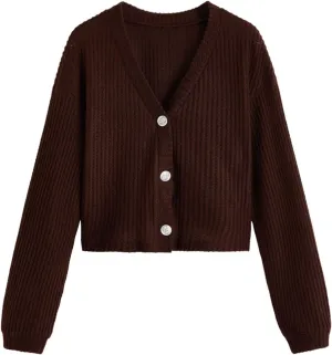 SweatyRocks Women's Long Sleeve Button Front V Neck Soft Knit Cardigan Sweaters