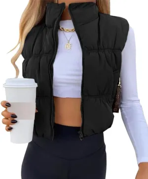 SySea Women's Crop Puffer Vest Winter Zip Up Lightweight Sleeveless Warm Outerwear Padded Coat