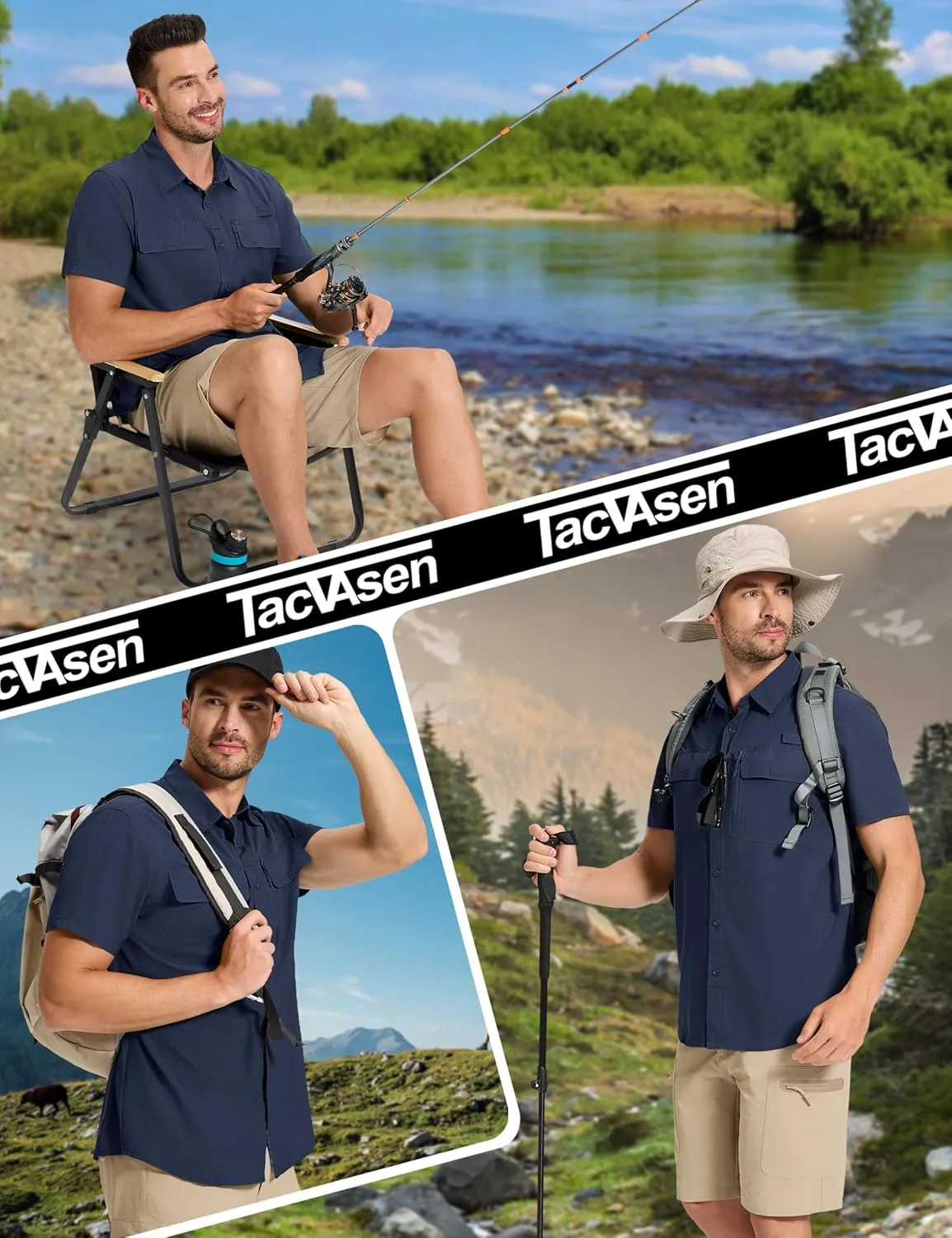 TACVASEN Fishing Shirts for Men Cool Hiking Shirt Button Up Short Sleeve SPF UPF 50  Sun Shirt Quick Dry for Tactical