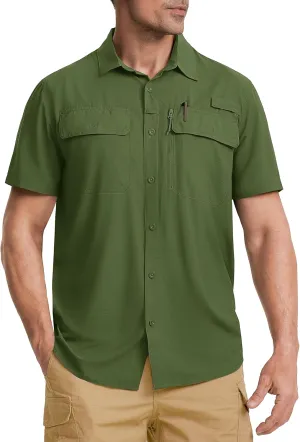 TACVASEN Fishing Shirts for Men Cool Hiking Shirt Button Up Short Sleeve SPF UPF 50  Sun Shirt Quick Dry for Tactical