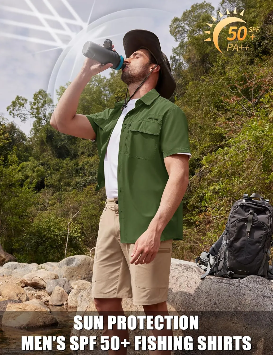 TACVASEN Fishing Shirts for Men Cool Hiking Shirt Button Up Short Sleeve SPF UPF 50  Sun Shirt Quick Dry for Tactical
