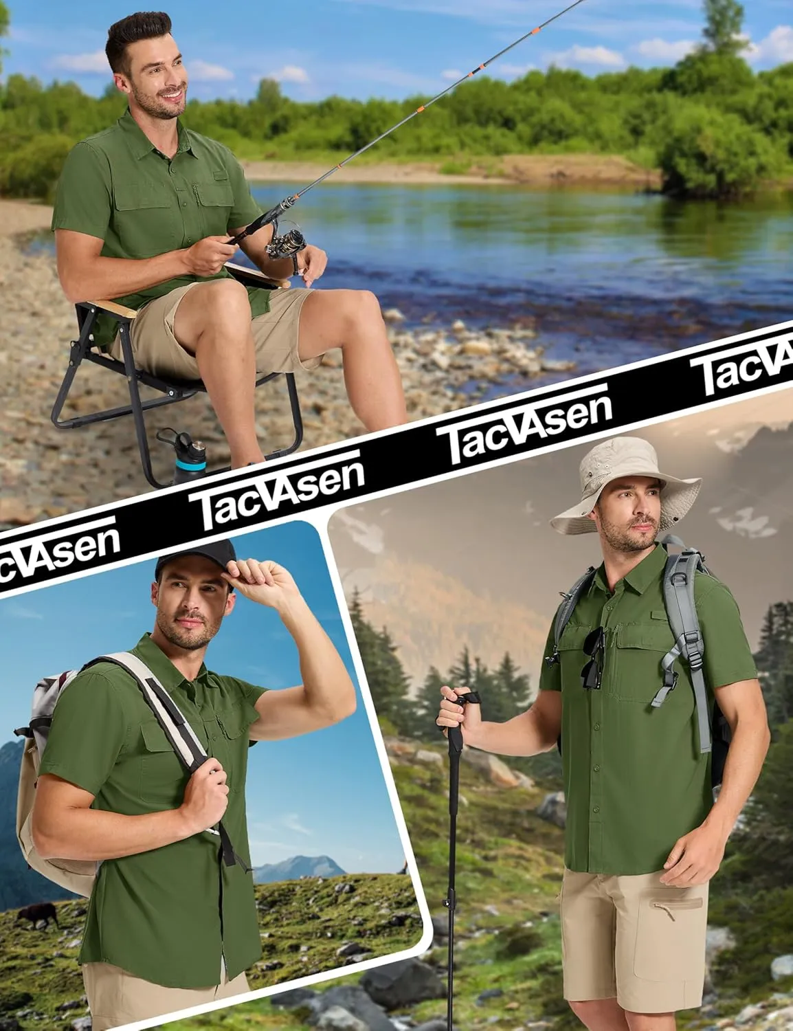 TACVASEN Fishing Shirts for Men Cool Hiking Shirt Button Up Short Sleeve SPF UPF 50  Sun Shirt Quick Dry for Tactical
