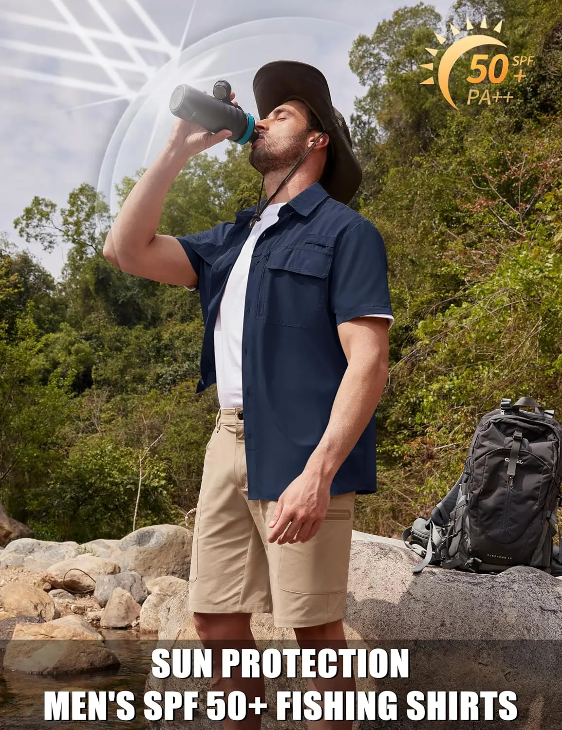 TACVASEN Fishing Shirts for Men Cool Hiking Shirt Button Up Short Sleeve SPF UPF 50  Sun Shirt Quick Dry for Tactical