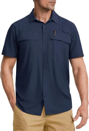 TACVASEN Fishing Shirts for Men Cool Hiking Shirt Button Up Short Sleeve SPF UPF 50  Sun Shirt Quick Dry for Tactical