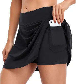 Tennis Mini Skirt with Shorts Solid Color Skort with Pocket Casual Loose Trendy 2025 Activewear Elastic Shorts
