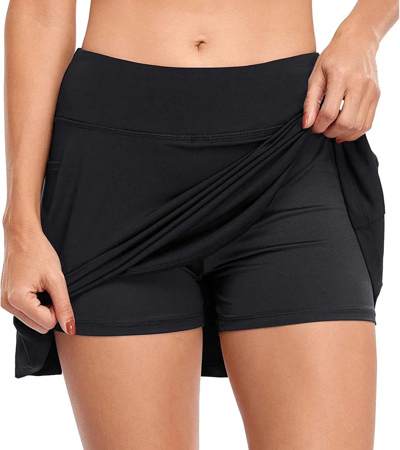 Tennis Mini Skirt with Shorts Solid Color Skort with Pocket Casual Loose Trendy 2025 Activewear Elastic Shorts