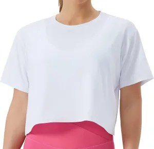 THE GYM PEOPLE Women's Workout Crop Top T-Shirt Short Sleeve Boxy Yoga Running Cropped Basic Tee