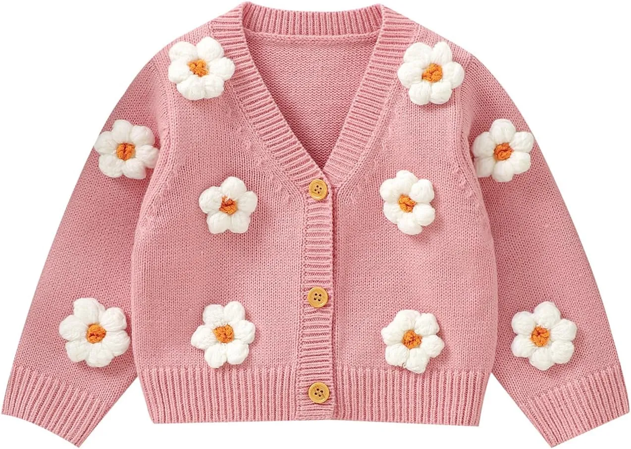 Toddler Baby Girl Sweater Floral Cardigan Knit Long Sleeve Coat Cute Fall Winter Outfits Clothes Infant Newborn