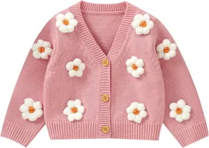 Toddler Baby Girl Sweater Floral Cardigan Knit Long Sleeve Coat Cute Fall Winter Outfits Clothes Infant Newborn