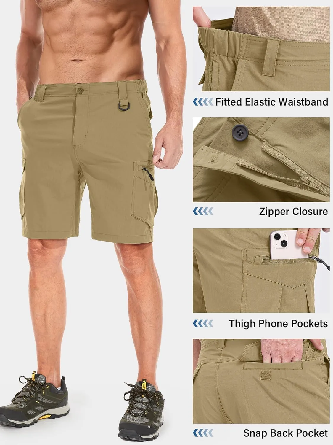 Toomett Mens Hiking Cargo Shorts Quick Dry Lightweight Travel Fishing Camping Golf Shorts with Multi Pockets