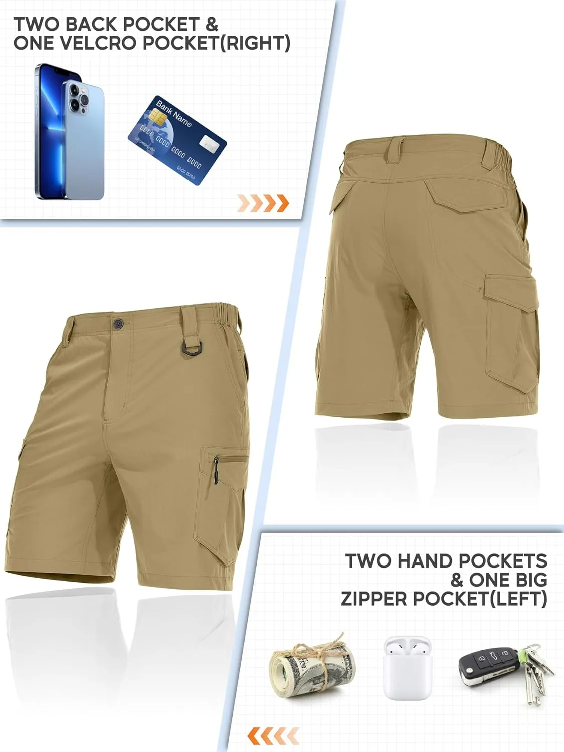 Toomett Mens Hiking Cargo Shorts Quick Dry Lightweight Travel Fishing Camping Golf Shorts with Multi Pockets
