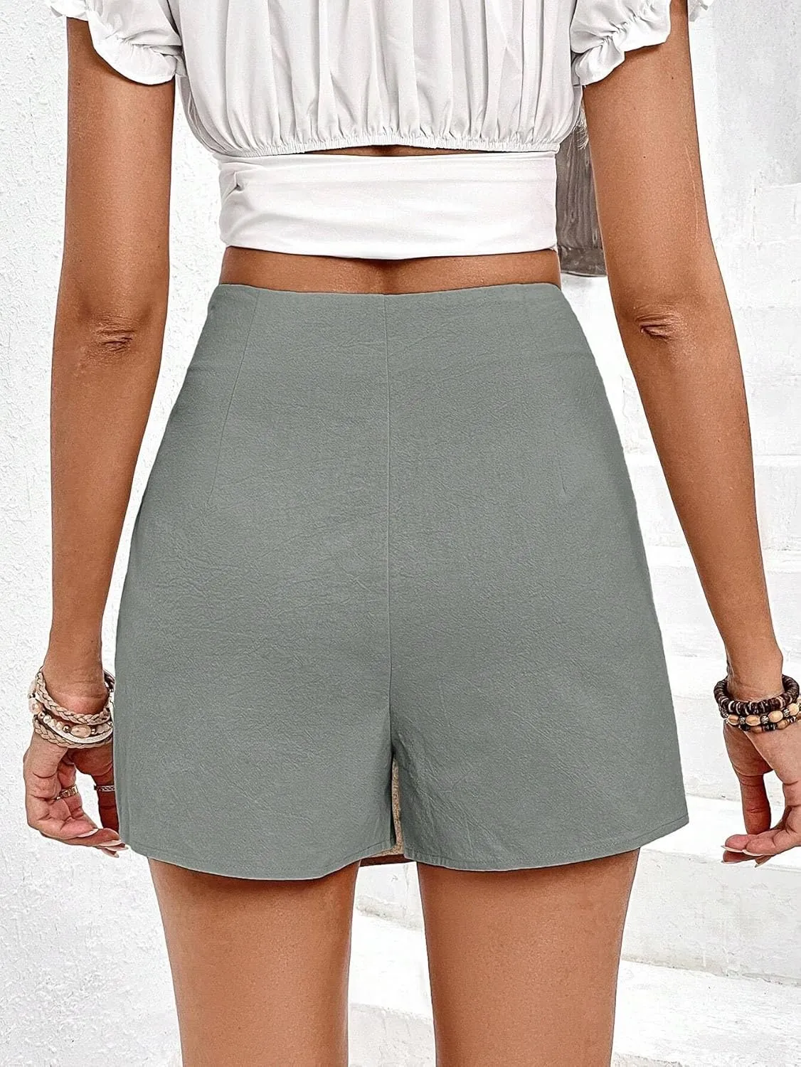 TOOSIS Summer Fashion Shorts for Women Casual Plain Mid Waist Asymmetrical Hem Skort Casual Shorts Clothes