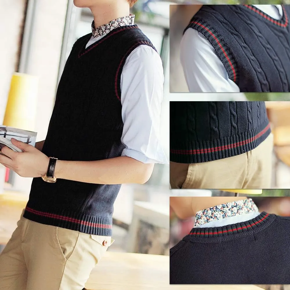 TopTie Men's 100% Cotton Knit Sweater Vest