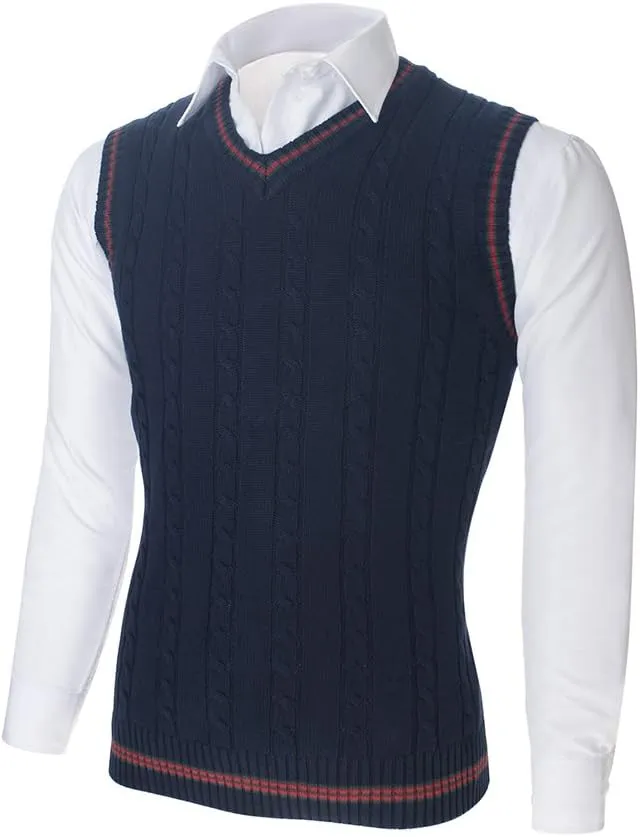 TopTie Men's 100% Cotton Knit Sweater Vest