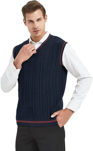 TopTie Men's 100% Cotton Knit Sweater Vest