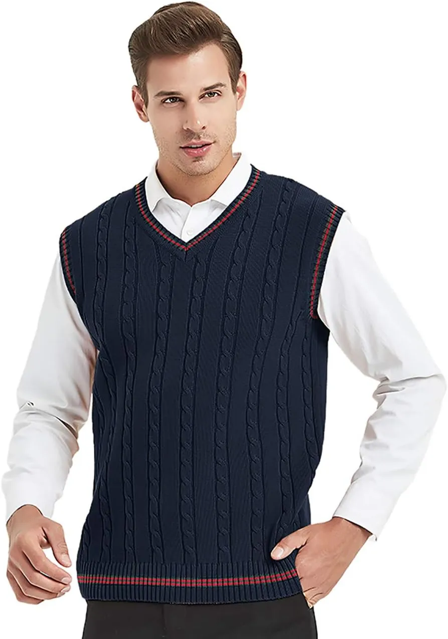 TopTie Men's 100% Cotton Knit Sweater Vest