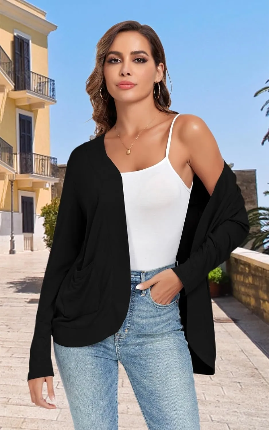 TownCat Womens Lightweight Cardigan with Pockets Long Sleeve Open Front Cardigan for Women
