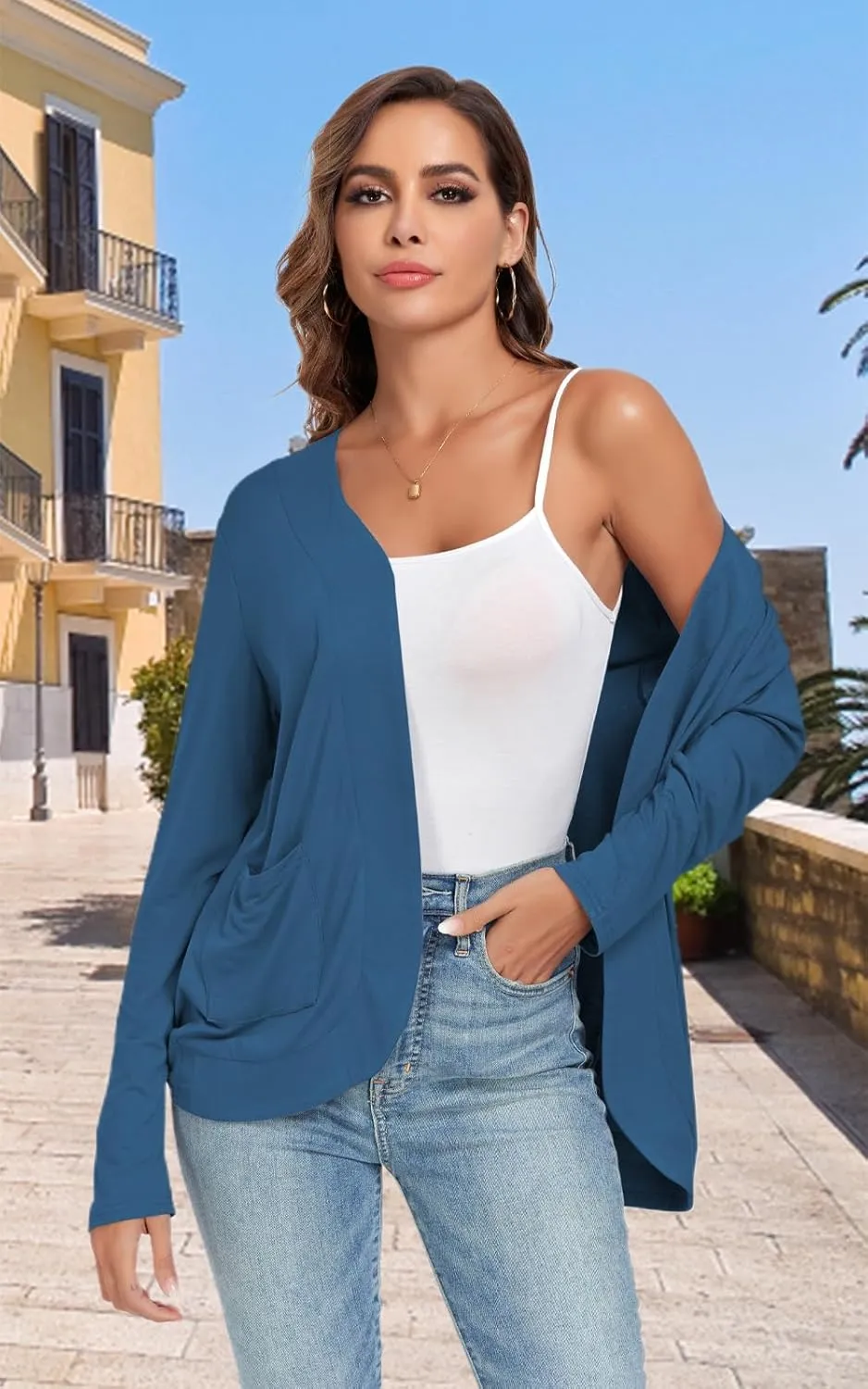 TownCat Womens Lightweight Cardigan with Pockets Long Sleeve Open Front Cardigan for Women