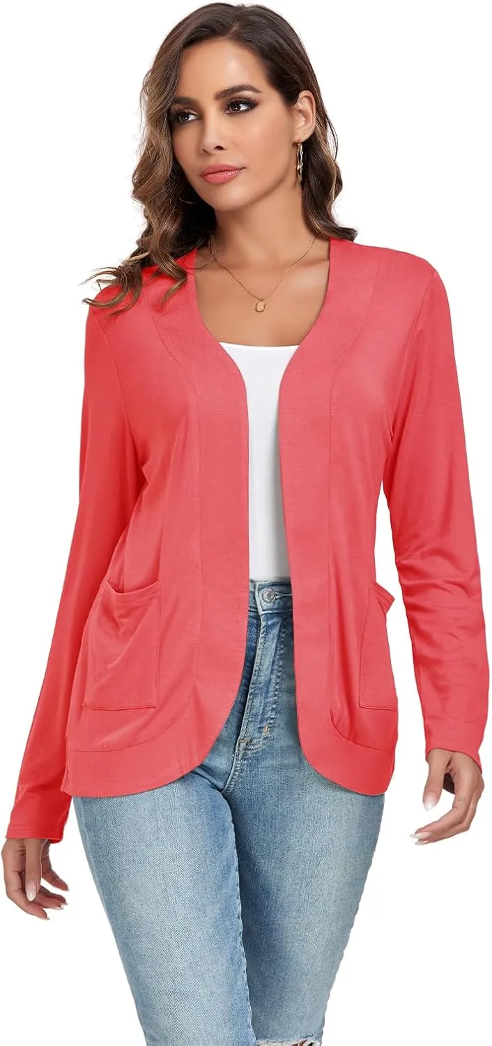 TownCat Womens Lightweight Cardigan with Pockets Long Sleeve Open Front Cardigan for Women