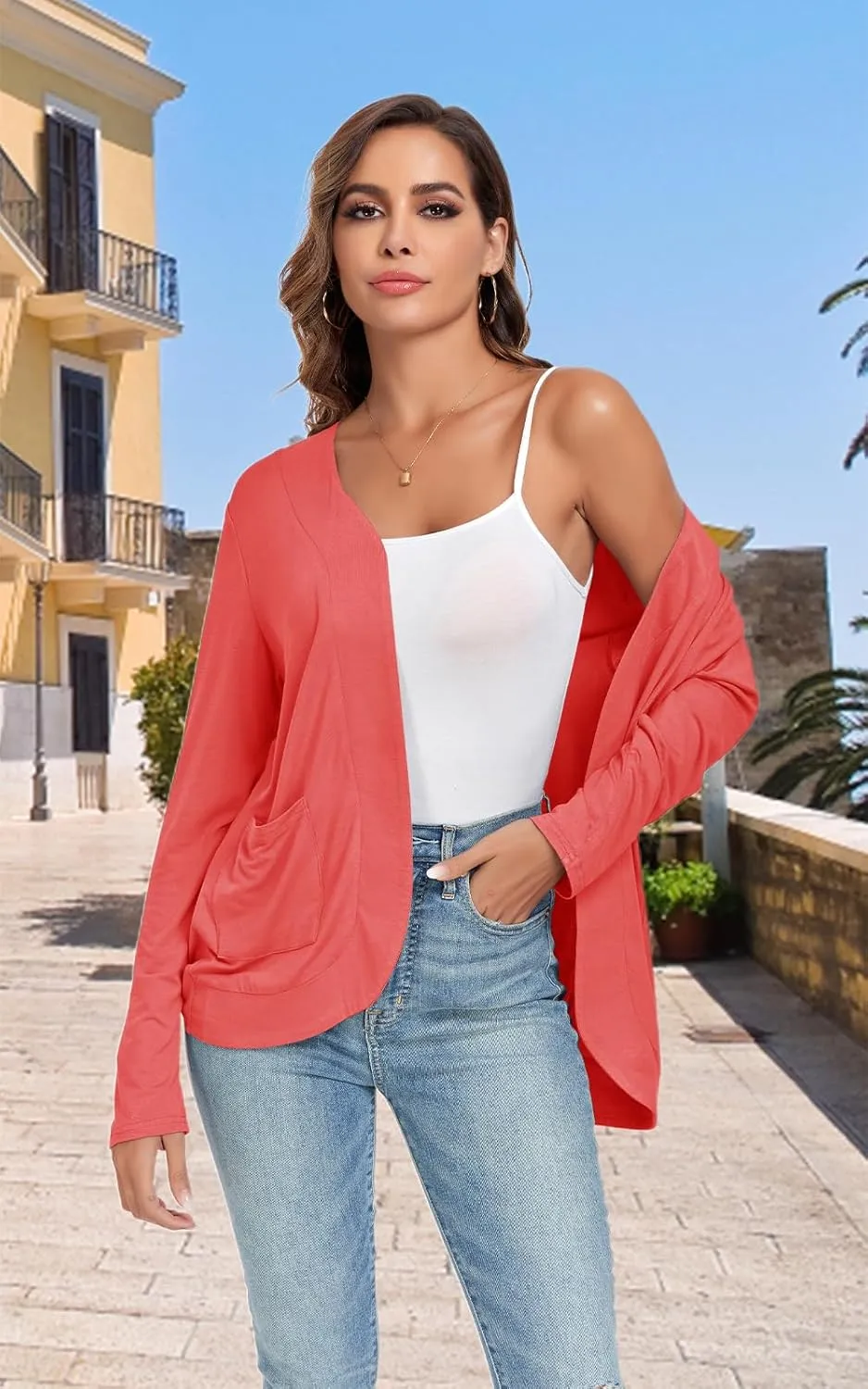 TownCat Womens Lightweight Cardigan with Pockets Long Sleeve Open Front Cardigan for Women