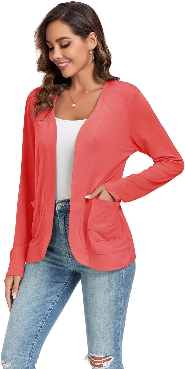 TownCat Womens Lightweight Cardigan with Pockets Long Sleeve Open Front Cardigan for Women