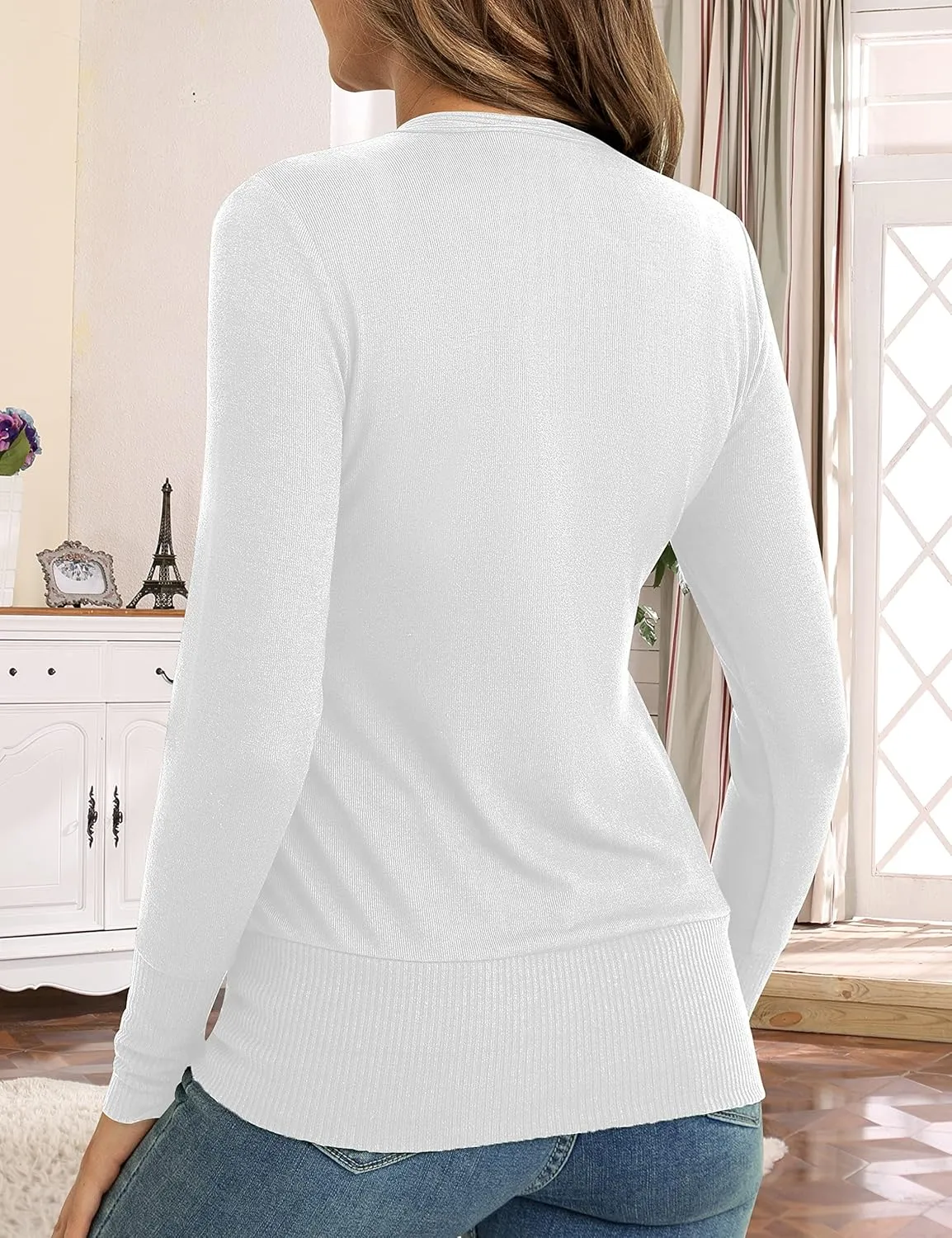 Traleubie Women's Long Sleeve V-Neck Button Down Knit Open Front Cardigan Sweater