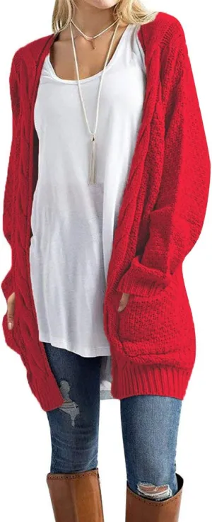 Traleubie Women's Open Front Long Sleeve Boho Boyfriend Knit Chunky Cardigan Sweater