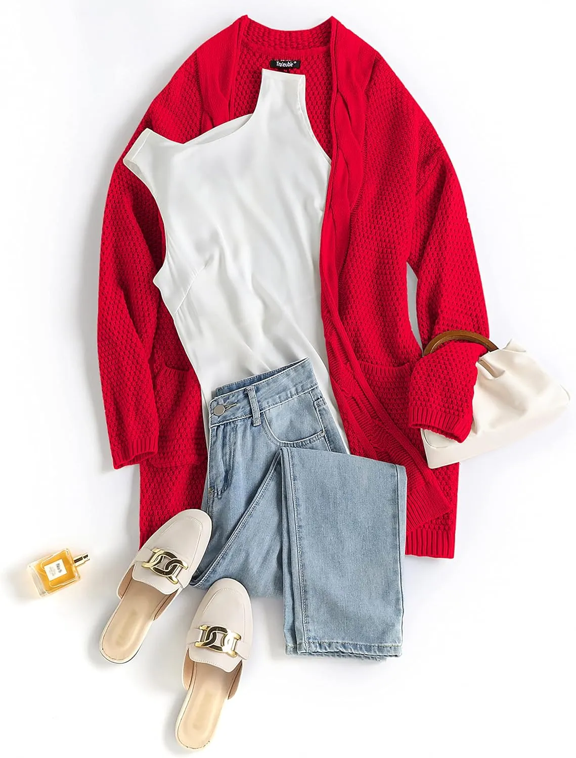 Traleubie Women's Open Front Long Sleeve Boho Boyfriend Knit Chunky Cardigan Sweater
