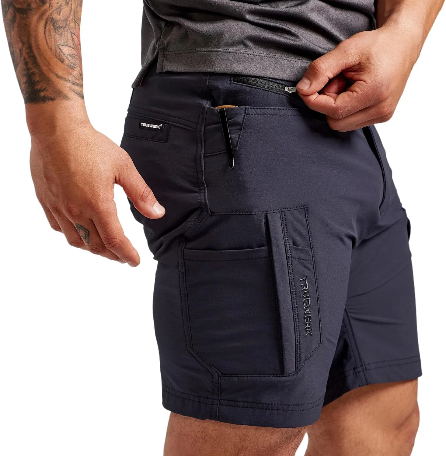 TRUEWERK Mens Work Shorts - T1 Werkshorts, Moisture Wicking, Multi-Pocket, Tactical Cargo Shorts with 4-Way Stretch