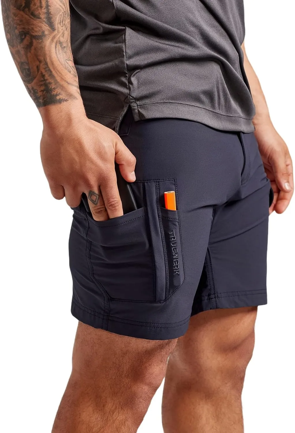 TRUEWERK Mens Work Shorts - T1 Werkshorts, Moisture Wicking, Multi-Pocket, Tactical Cargo Shorts with 4-Way Stretch
