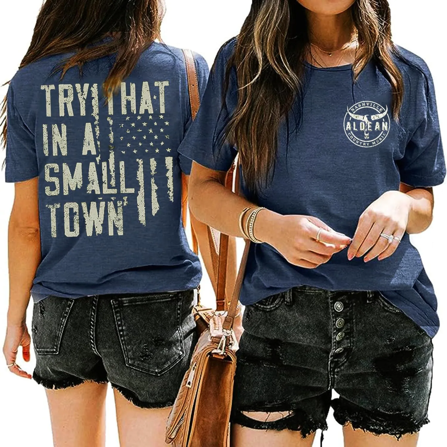 Try That in a Small Town Shirt for Women Country Music Concert Shirts Vintage Graphic Country Western T-Shirt Tops