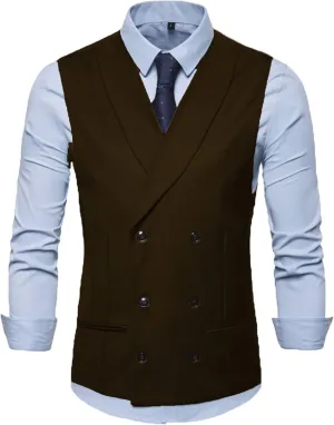 Tuikayoo Men's Suit Vest Shawl Lapel Slim Fit Double Breasted Waistcoat Best Man