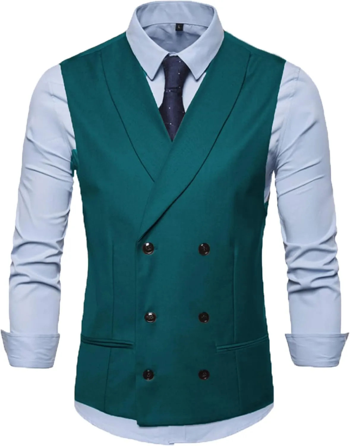 Tuikayoo Men's Suit Vest Shawl Lapel Slim Fit Double Breasted Waistcoat Best Man