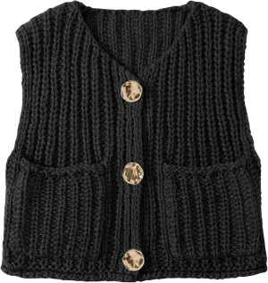 UEU Womens Chunky Sweater Vest Button Down Sleeveless Cardigan V Neck Crop Crochet Knit Tops 2025 Fashion Trendy Clothes