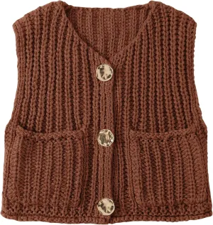 UEU Womens Chunky Sweater Vest Button Down Sleeveless Cardigan V Neck Crop Crochet Knit Tops 2025 Fashion Trendy Clothes