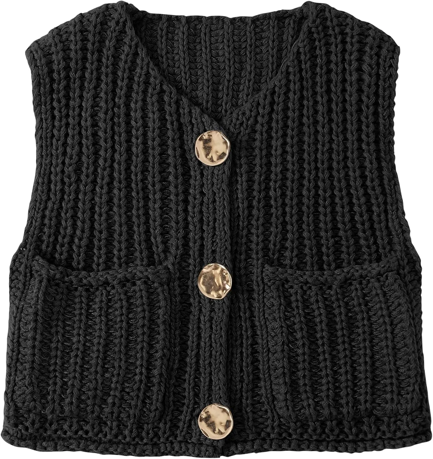 UEU Womens Chunky Sweater Vest Button Down Sleeveless Cardigan V Neck Crop Crochet Knit Tops 2025 Fashion Trendy Clothes