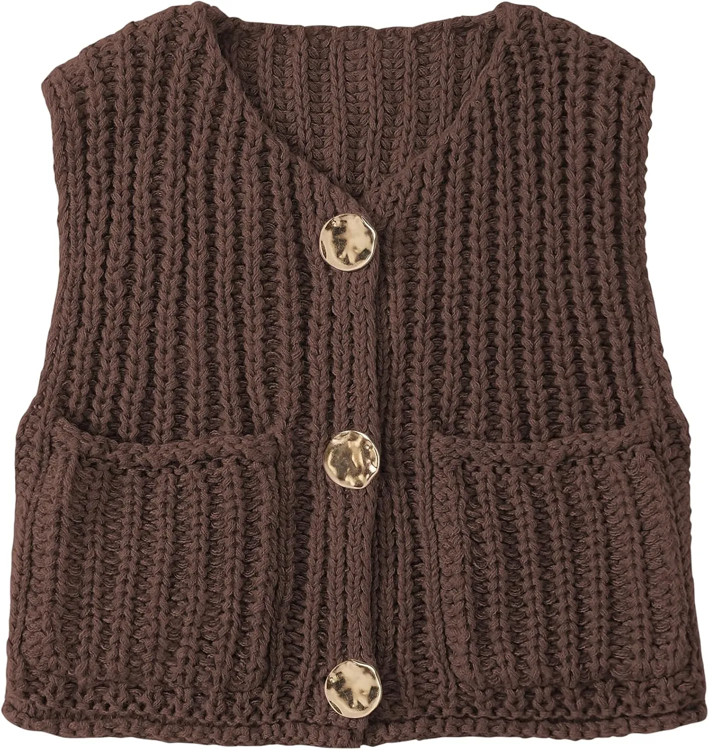 UEU Womens Chunky Sweater Vest Button Down Sleeveless Cardigan V Neck Crop Crochet Knit Tops 2025 Fashion Trendy Clothes