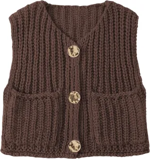 UEU Womens Chunky Sweater Vest Button Down Sleeveless Cardigan V Neck Crop Crochet Knit Tops 2025 Fashion Trendy Clothes
