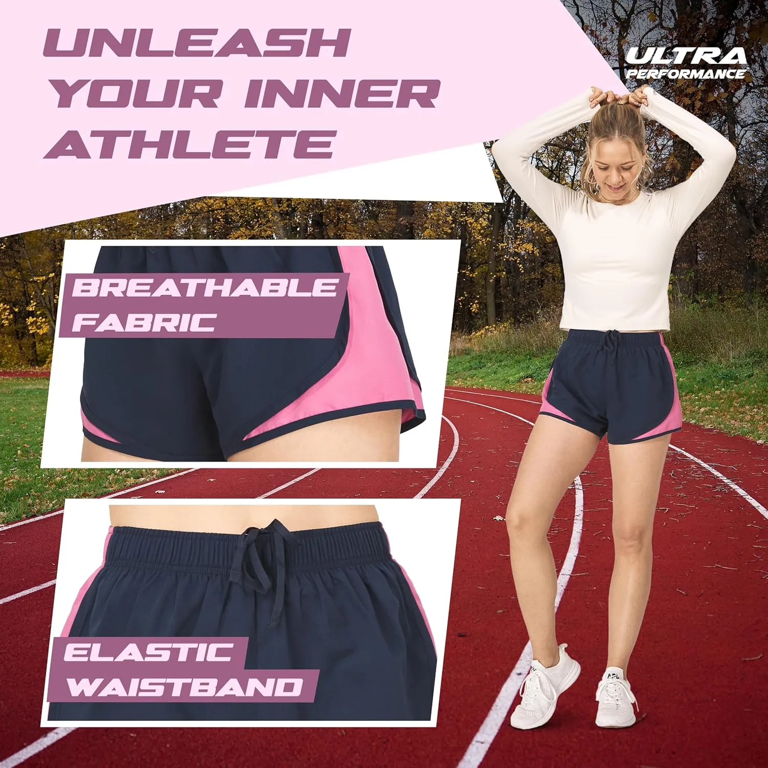 Ultra Performance Women's Running Shorts 4-Pack Athletic Workout Gym Shorts for Women, with Brief Liner